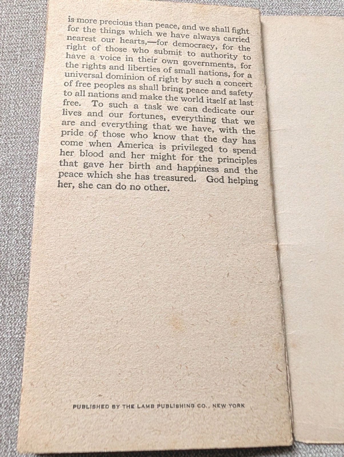 Original President Wilson's Great War Message Booklet 1917 - L S Donaldson Co