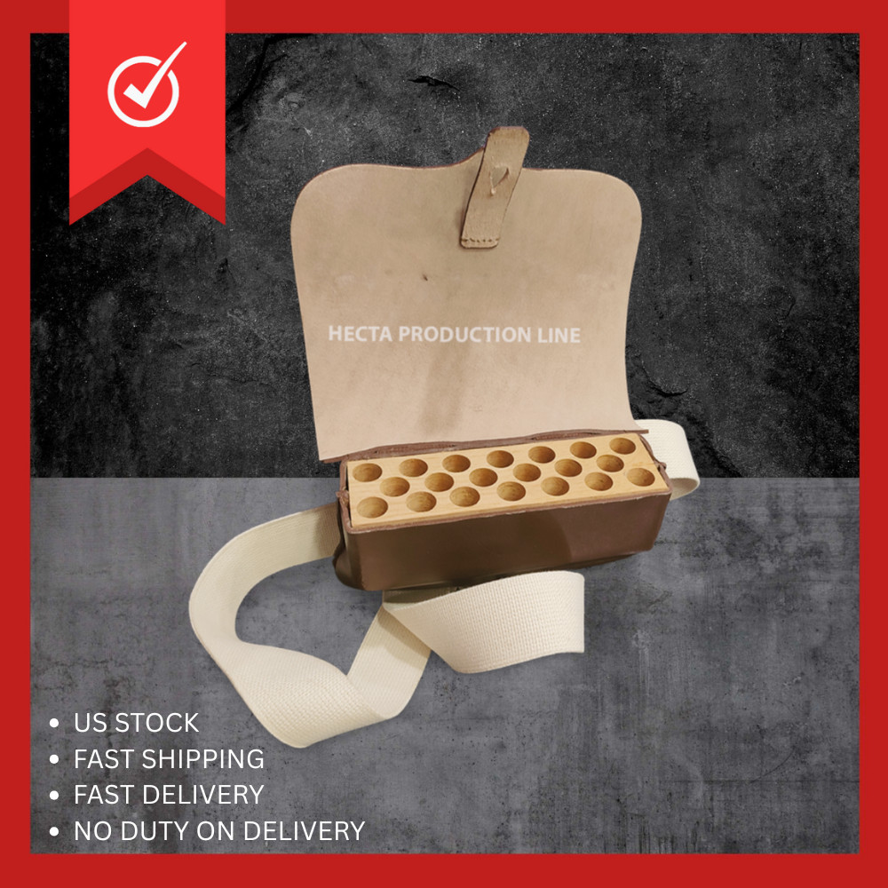 18th Century Revolutionary War Cartridge Box – Genuine Brown Leather Replica