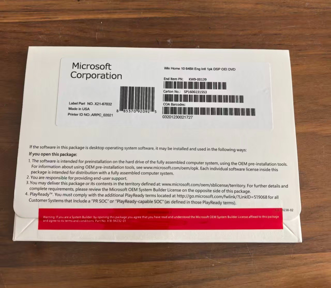 Win 10 Home 64 bit DVD with Product Key New Sealed & Free Shipping