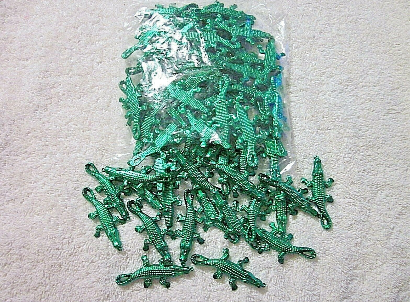 3 DOZEN (36 pieces) "GREEN ALLIGATOR TRINKETS" 70mm - BULK CRAFTS SHINY GATORS