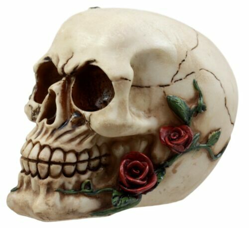 Day of The Dead Red Rose Vine Skull Figurine DOD Floral Sugar Skull Decor 6"L