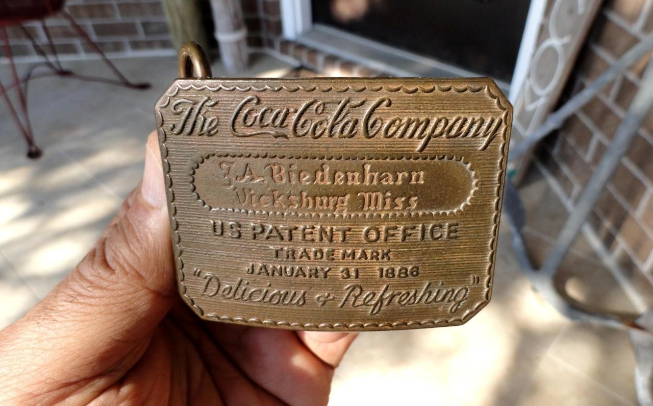 vintage BRASS Coca-Cola COKE Biedenharn Vicksburg, MS TIFFANY BELT BUCKLE