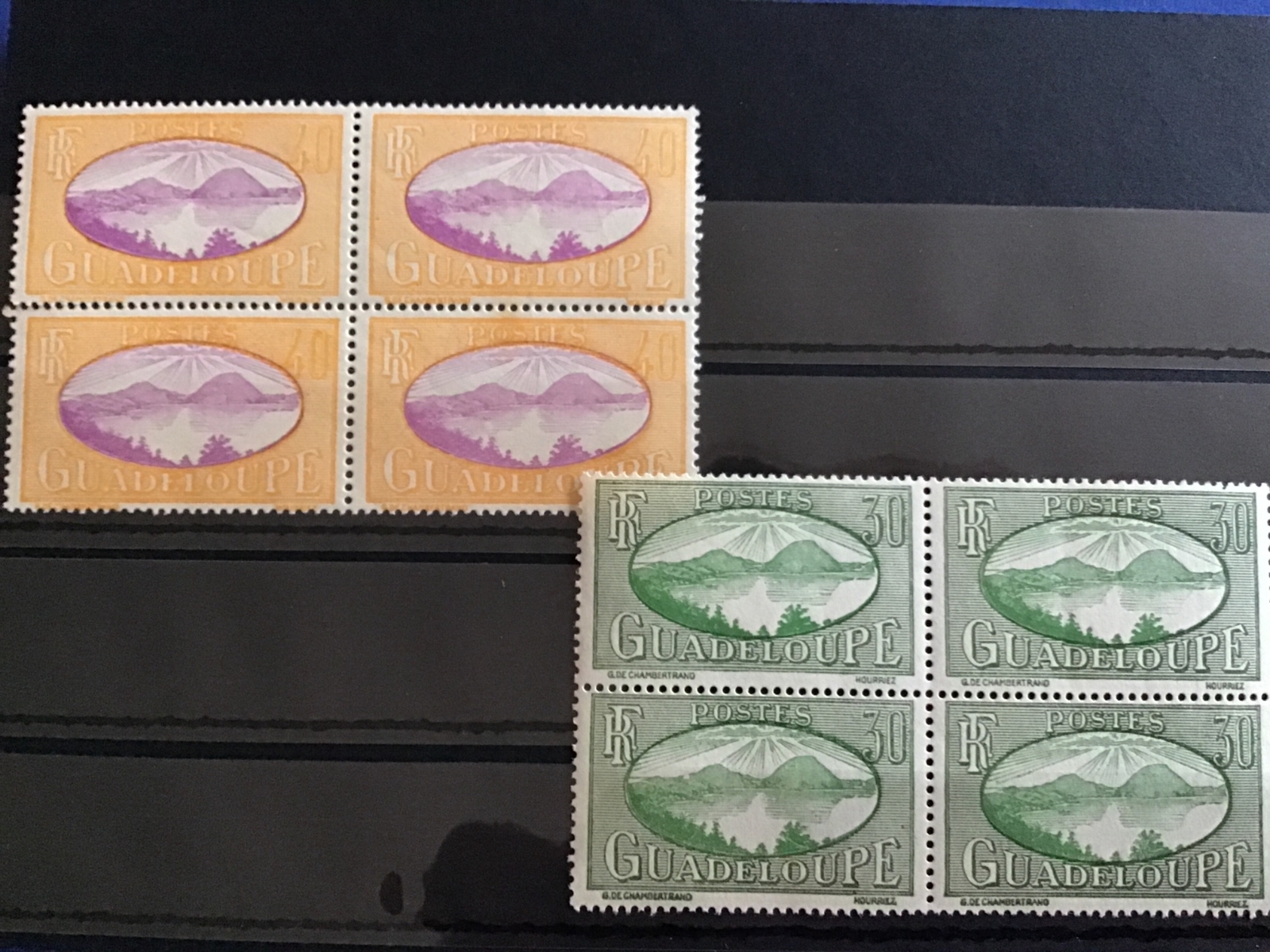 French Guadeloupe 1928 Unused Receding Gum Stamp Blocks R43708