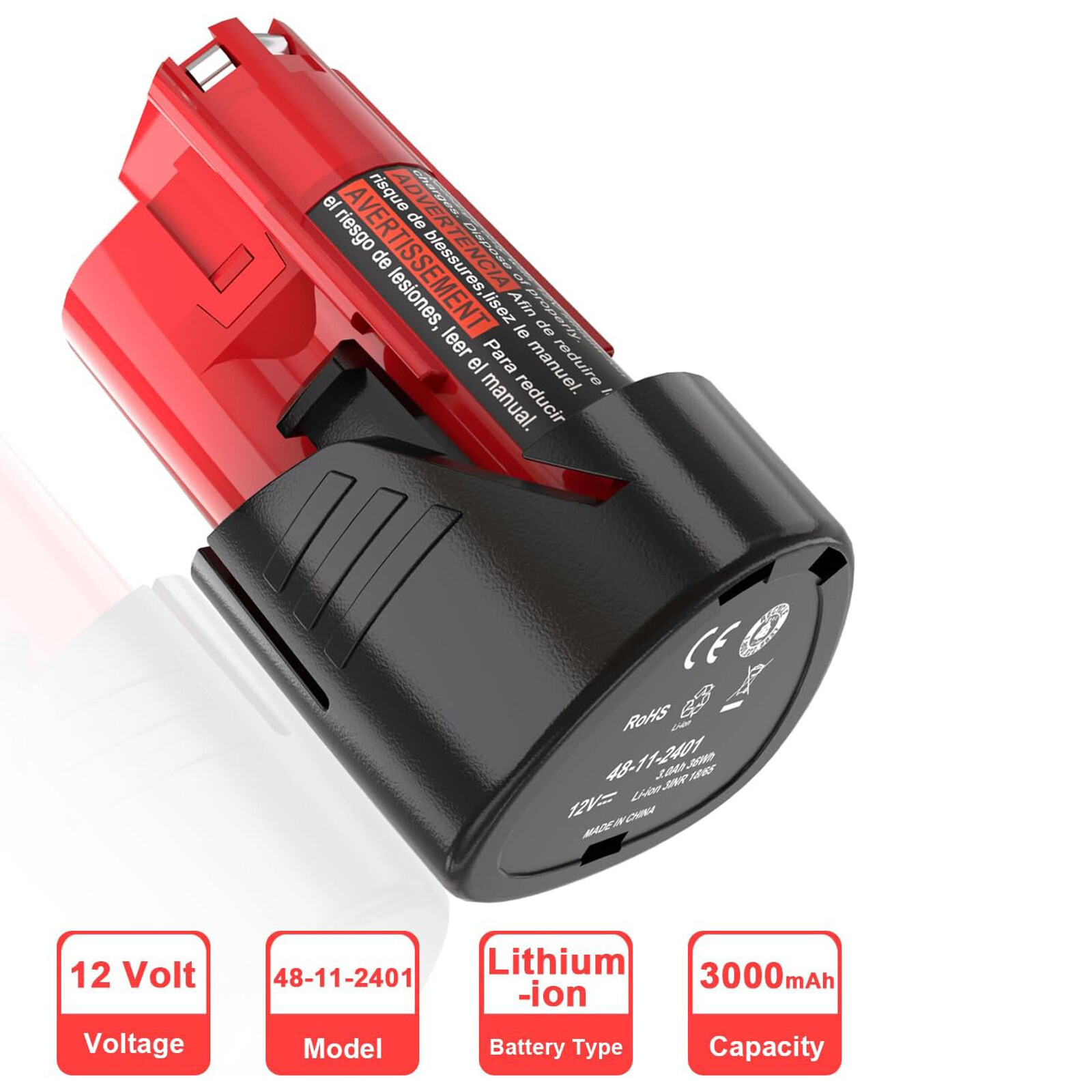 2 Pack 12V 3.0Ah for Milwaukee M-12 Lithium-ion Battery 48-11-2425 48-11-2420