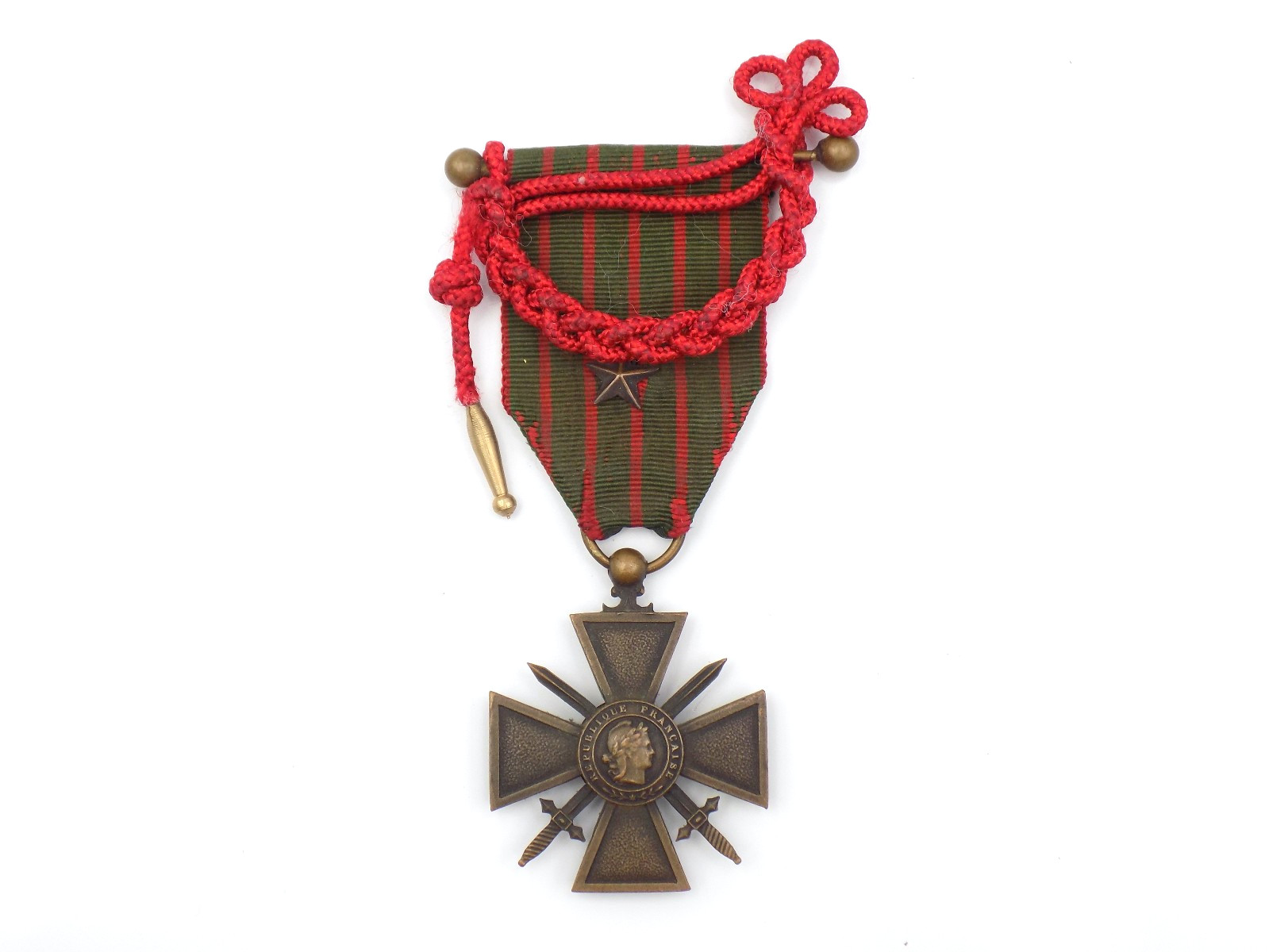 Original WWI French Croix-de-Guerre 1914-1915 Medal with Star & Fourragere