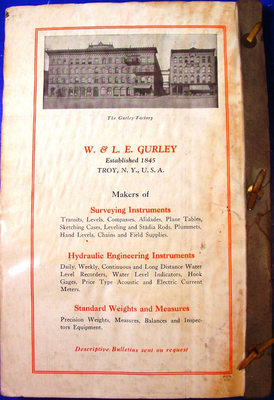 1928 Gurley Engineering Surveying & Drafting Insts. Catalog/Bulletin
