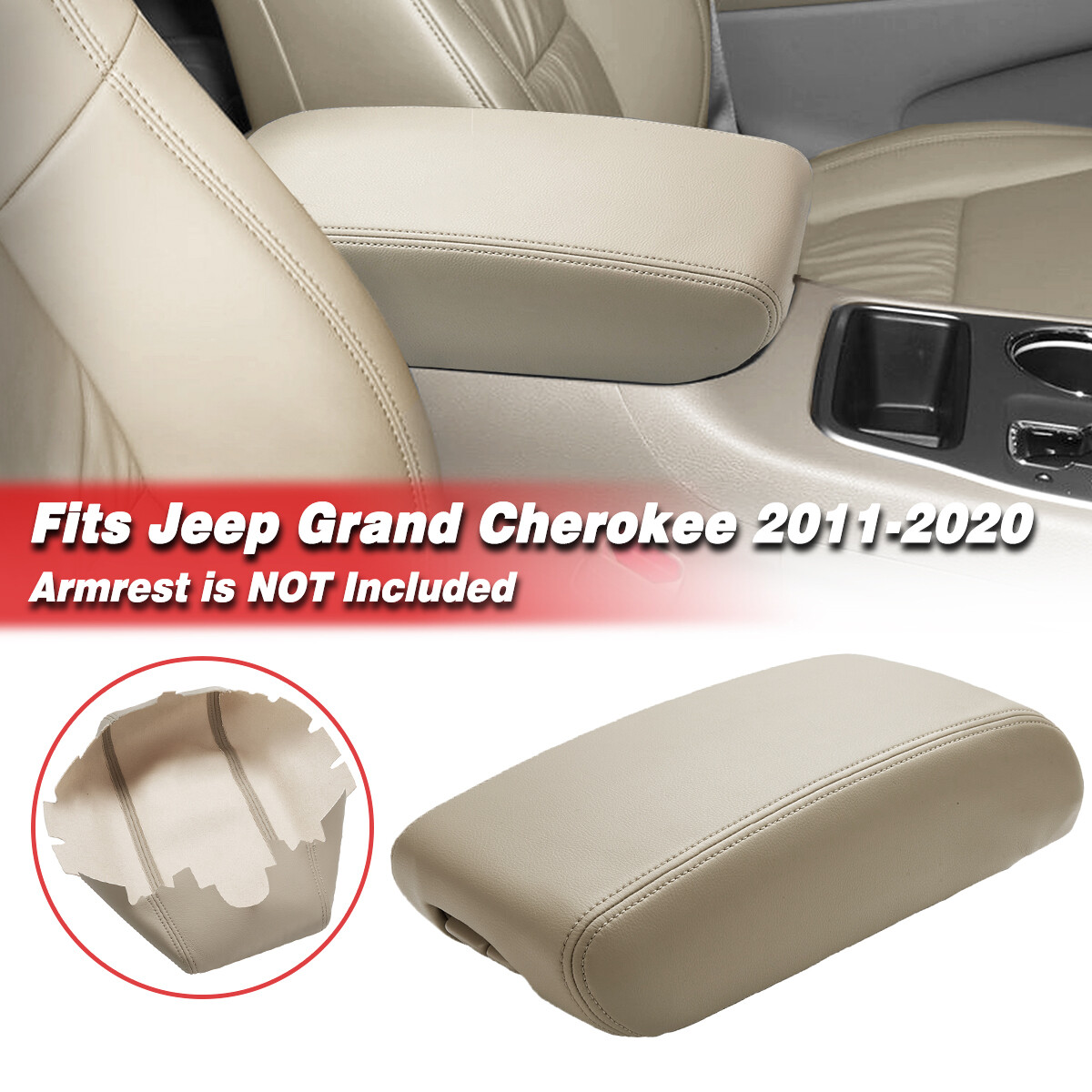 Fits 2011-2020 Jeep Grand Cherokee Middle Console Lid Armrest Leather Cover Tan