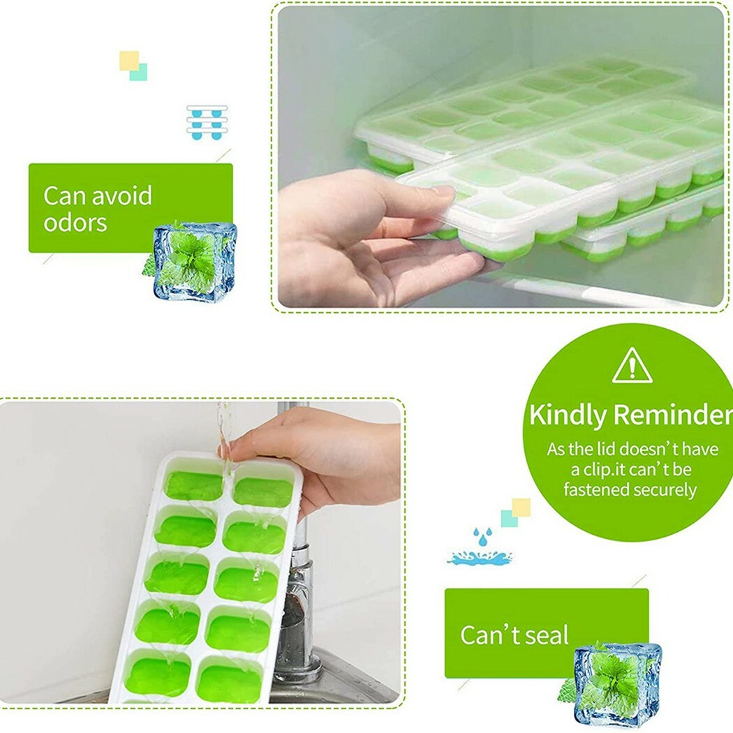 Ice Cube Tray with Lid, 4 Pack Durable Stackable Ice Cube Trays for Freezer with