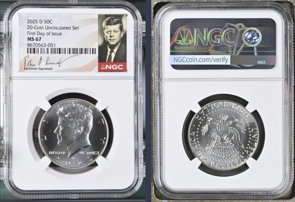 2025 P & D KENNEDY NGC MS67 HALF DOLLAR FIRST DAY ISSUE FDI, 50c Signed !%
