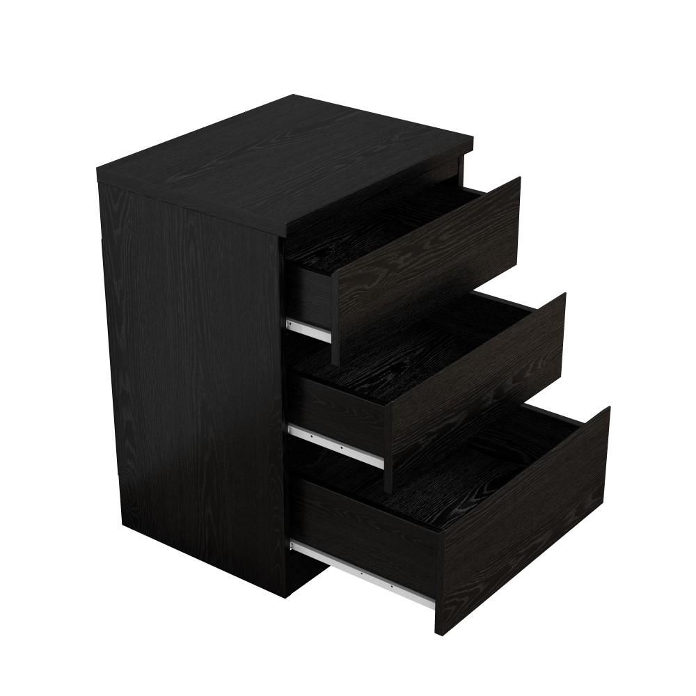 Modern Black Nightstand with 3 Drawers, Handle-Free Bedroom Dresser