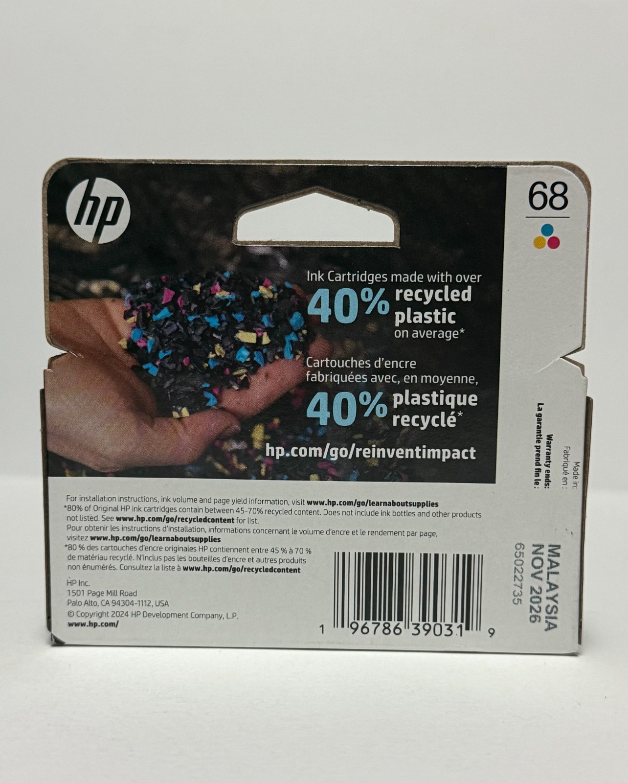 HP 68 Tri-color Original Ink Cartridge, 7FP20TN Exp: 11/2026