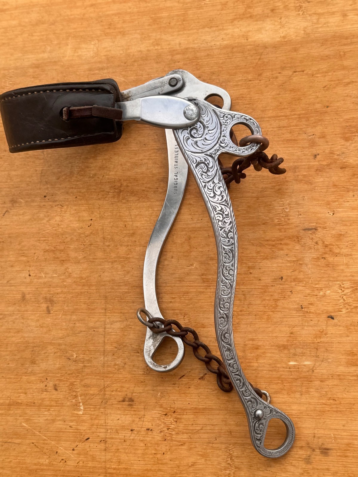 SLIESTER Engraved Surgical Steel Leather Nose Mechanical Hackamore ~ Bitless