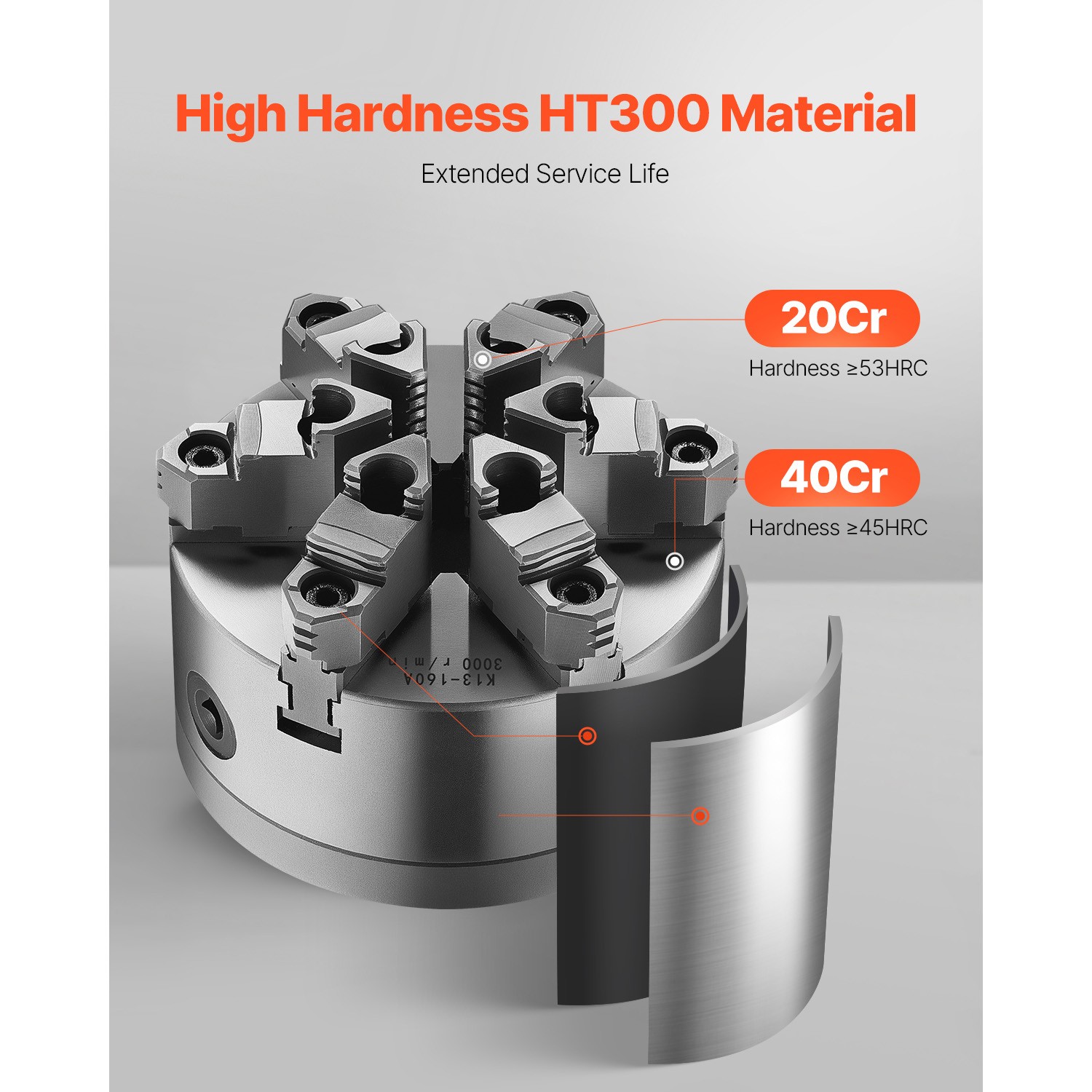 6 Inch 6-Jaw Self-Centering Lathe Chuck with D1-4 Cam Lock Backing Plate