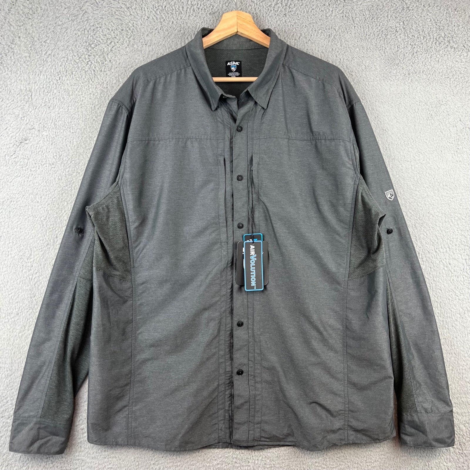 New Kuhl Mens Airvolution Long Sleeve Button Up Shirt Carbon UPF 30+ XXL