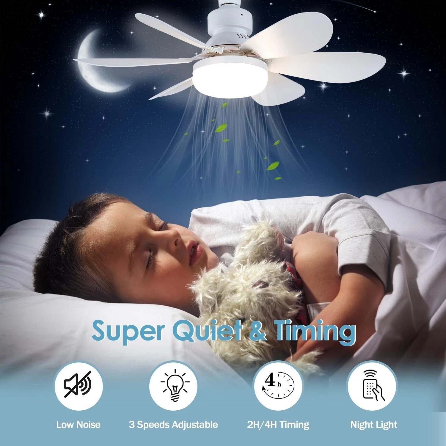 Socket Ceiling Fans with Lights and Remote- Socket Fan light with Dimmable Led