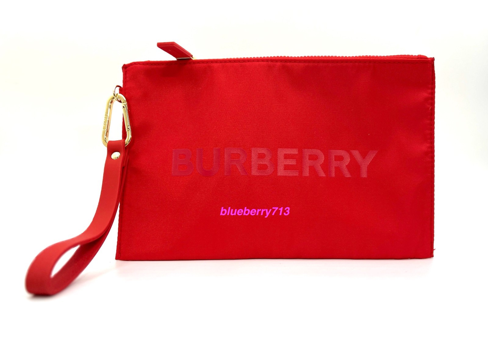 New! Burberry Logo Clutch  Cosmetic Pouch Bag with Removable Handle  ~ Red
