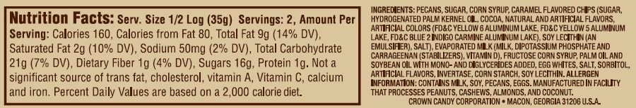 CROWN CANDY PECAN LOGS 12 PACK 2.5 OZ EACH 06/2026