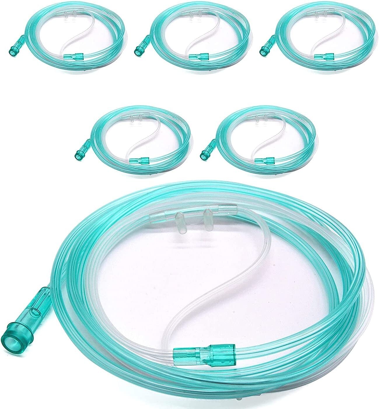 BOX OF 5 (FIVE) 7FT Adult Flexible Tip Soft Nasal Oxygen Cannulas Green