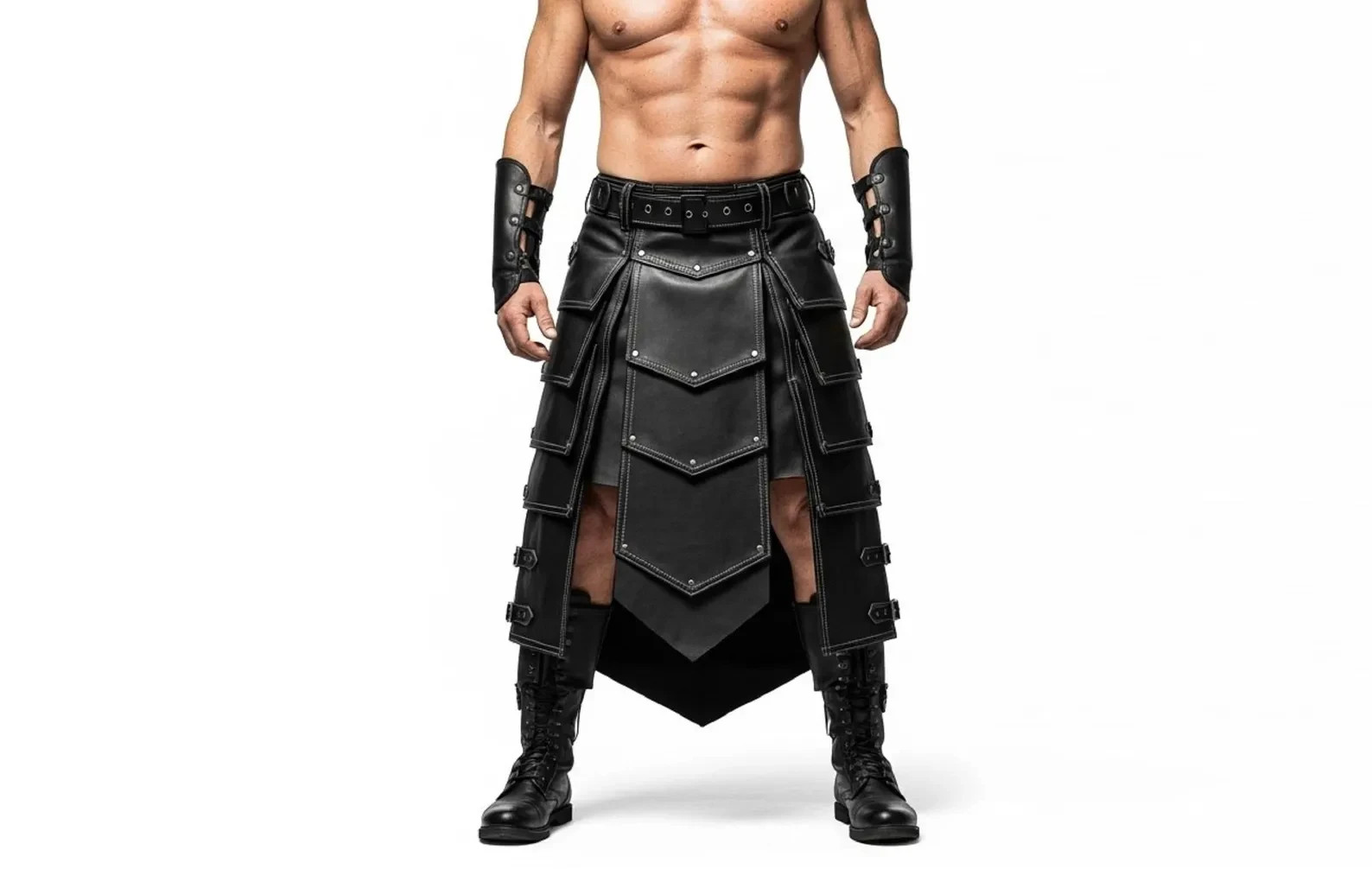 Handmade Leather Gladiator Kilt | Black Armor, LARP Cosplay Outfit