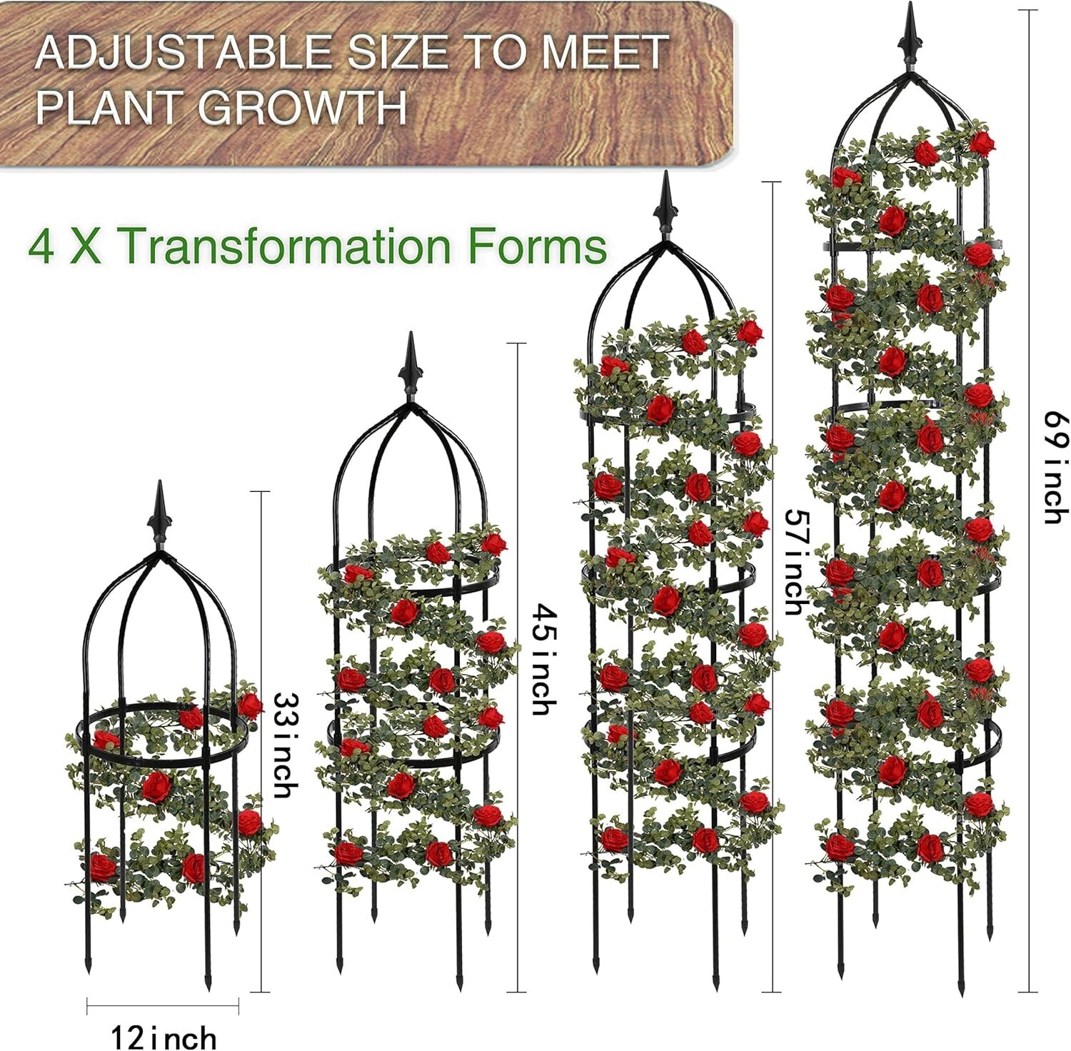 Garden Obelisk Trellis for Climbing Plants Outdoor 4/6Ft Rose Bush Round Trelli