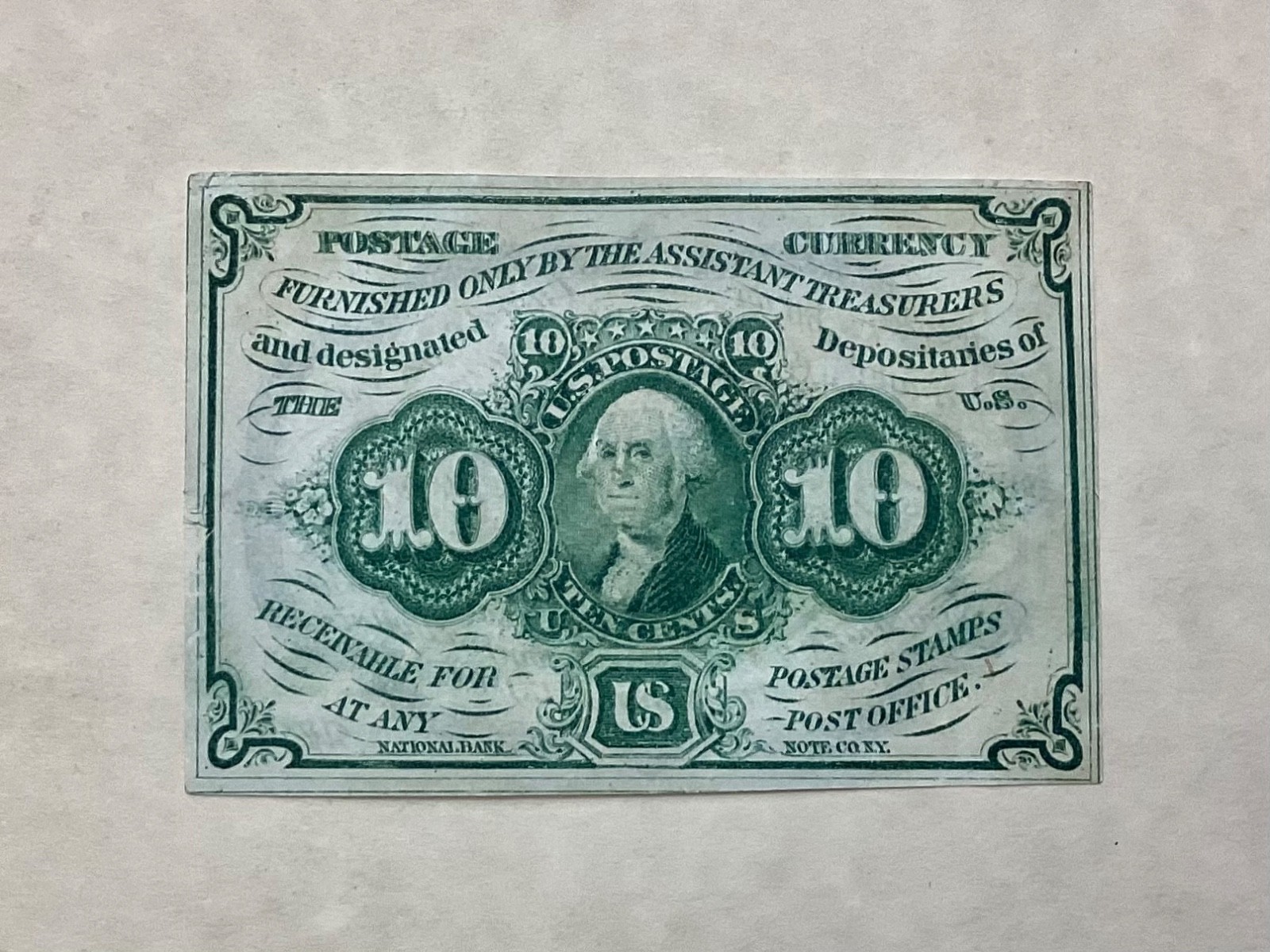 ~ FR 1242 10 TEN CENTS FIRST ISSUE FRACTIONAL CURRENCY NOTE - WITH ABC MONOGRAM