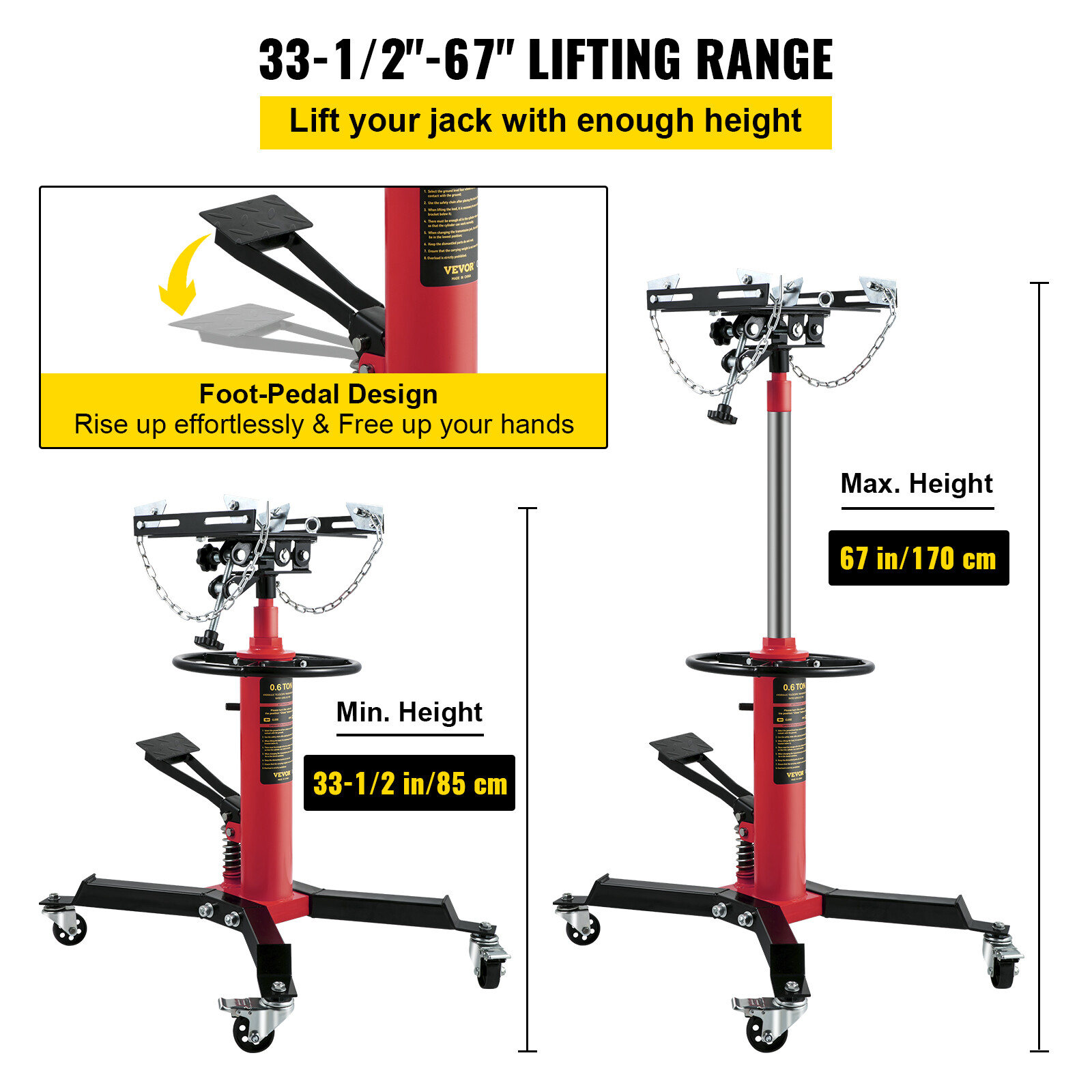1322-1660 LBS 2 Stage Hydraulic Transmission Jack w/360°Swivel Wheel Lift Hoist