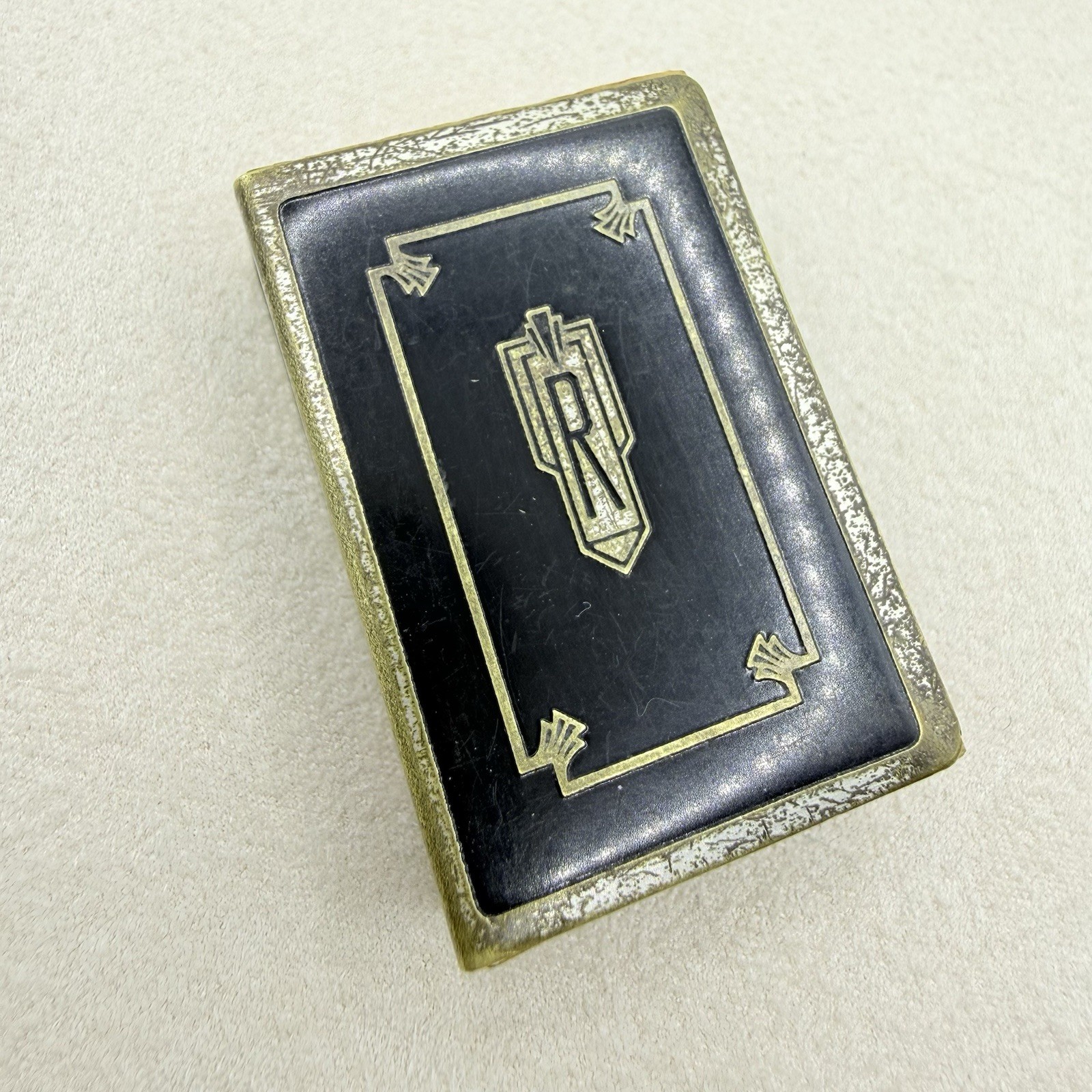Antique Vintage Art Deco Silver Plated Matchbox Case Holder Monogrammed R