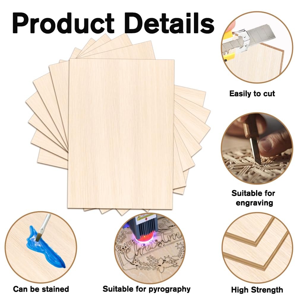 24 Pack Basswood Sheets 4 x 6 x 1/16 Inch Thin Plywood Wood Sheets Unfinished Wo