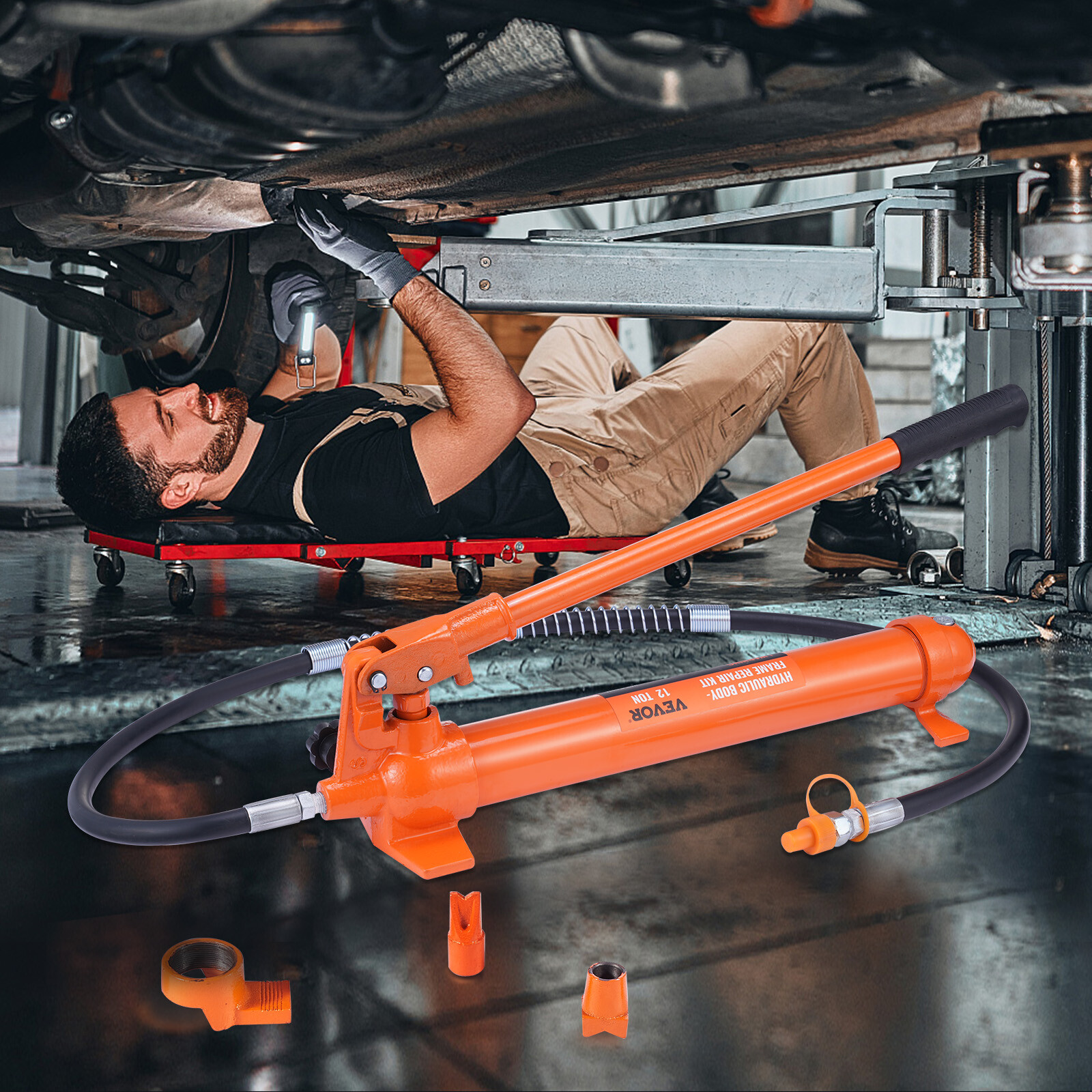 VEVOR 12 Ton Porta Power Hydraulic Jack Air Pump Lift Ram Body Frame Repair Kits