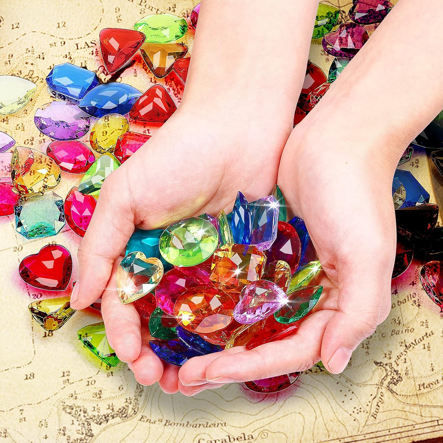 100 Pieces Toy Gems, Gemstones for Pirate Treasure Jewels Fake Acrylic Gems Mult