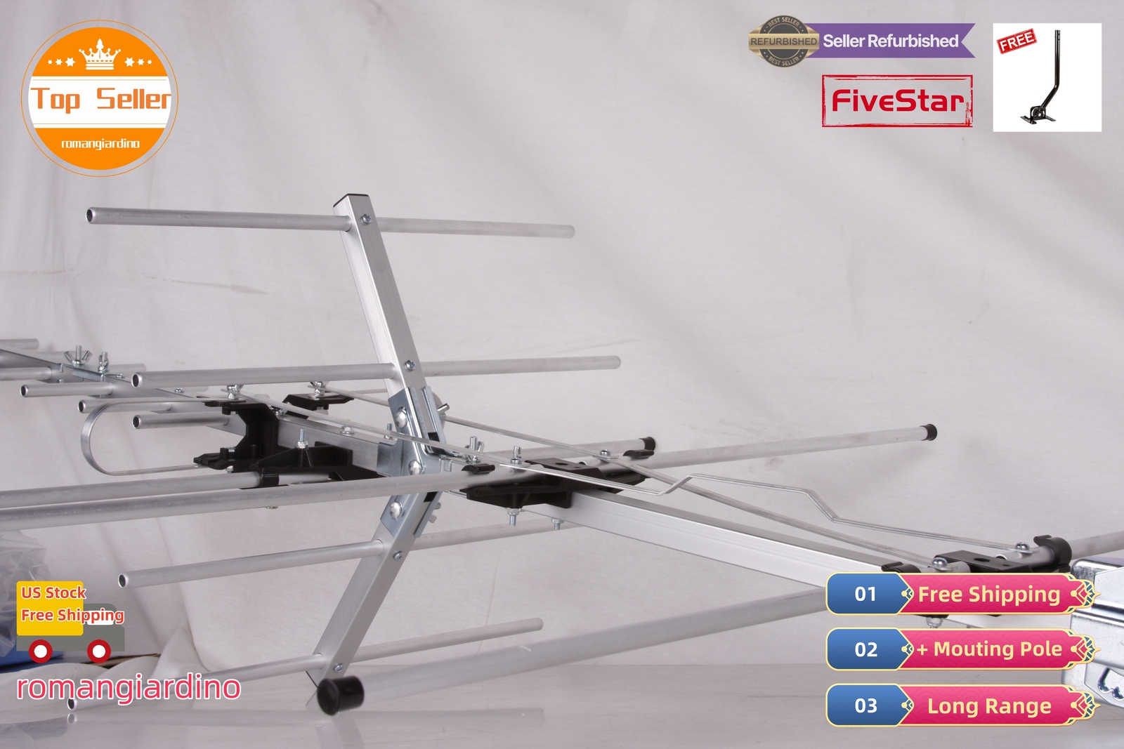 Yagi Outdoor TV Antenna 250 Mile for Strong, Weatherproof VHF UHF FM Pole