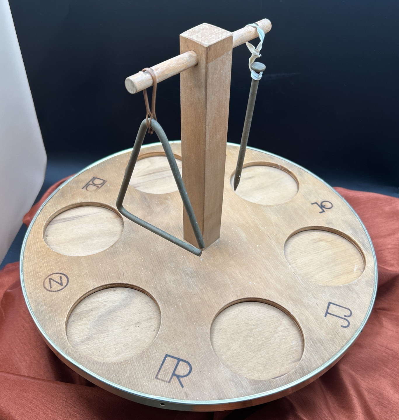 Vintage Siestaware Western / Wagon Wheel Bar Beverage Set with Caddy & Triangle