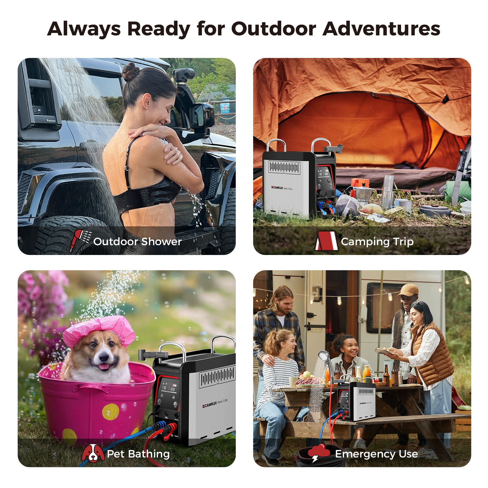 CAMPLUX Nano 3 Ultra 1lb Propane Portable Water Heater Constant Temp Tent Shower