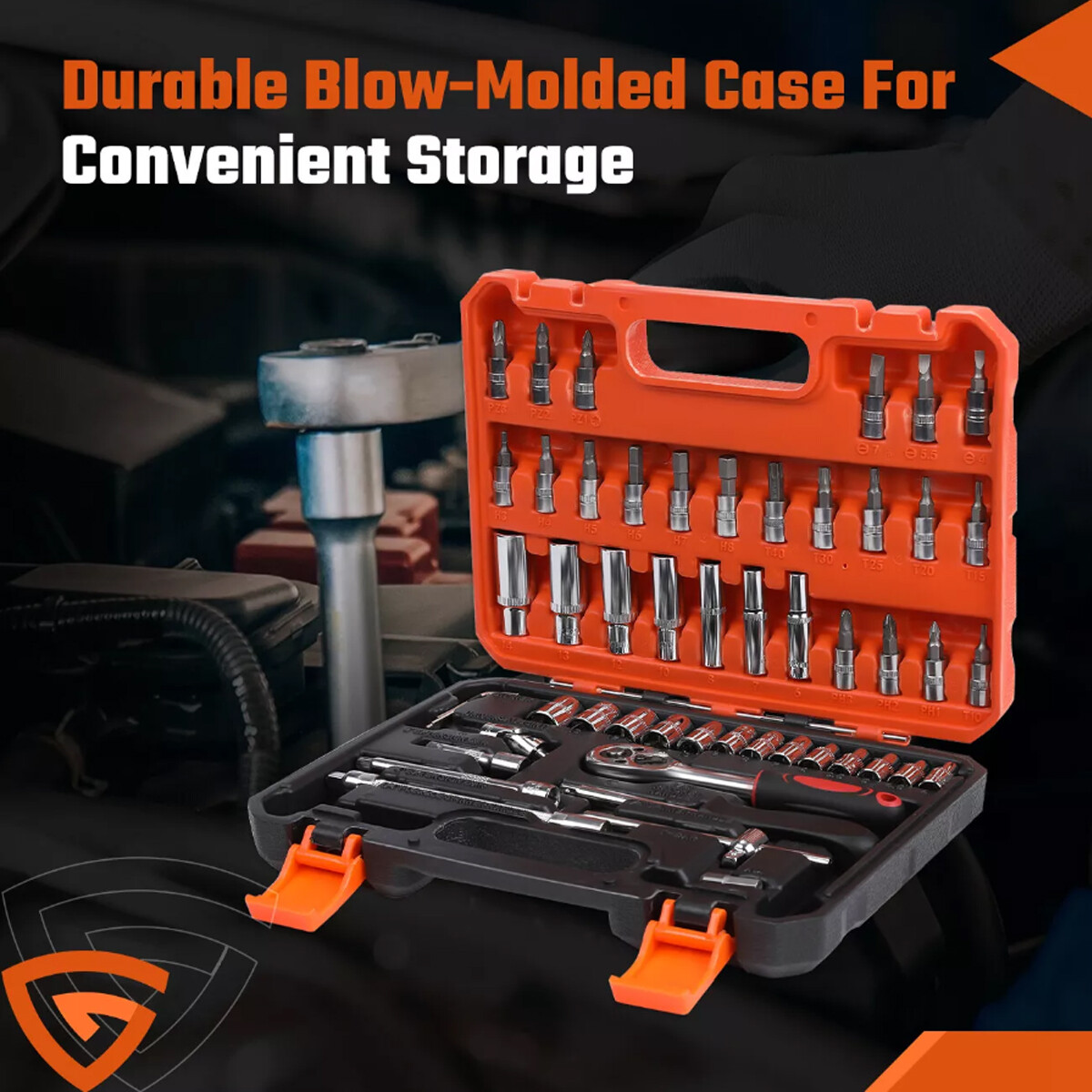 53 Pc SAE and Metric Mechanics Tool Set and Ratchet Socket Set 1/4in 3/8in Drive