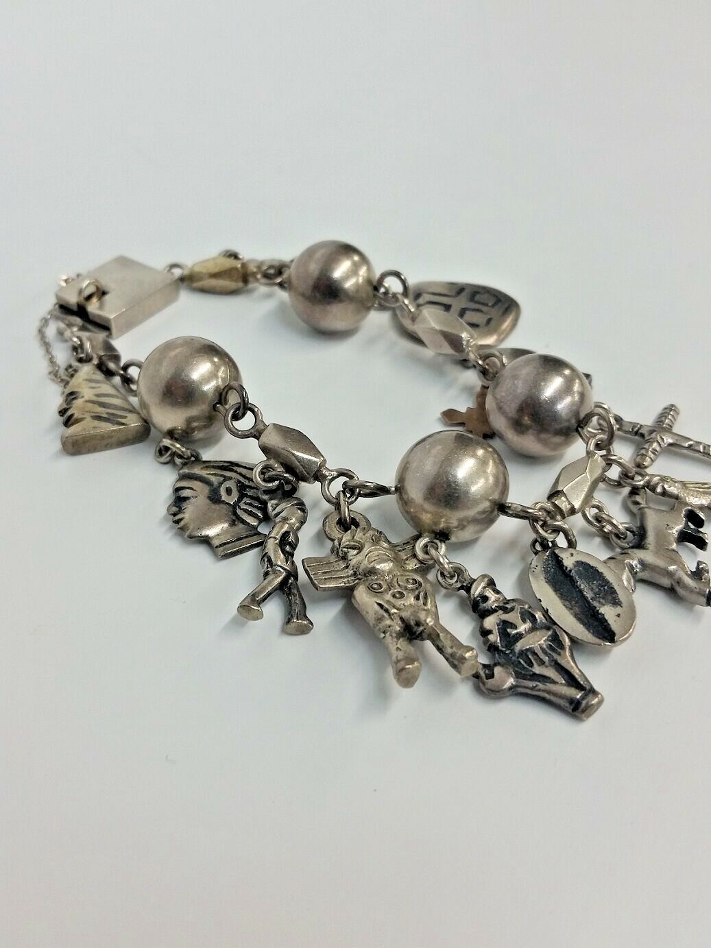 Antique Handmade Silver 900 Guatemala Charm Bracelet
