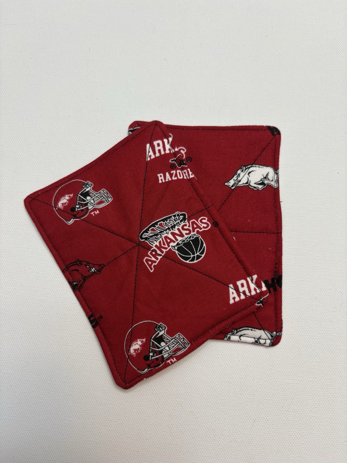 Coasters Mug Rugs Arkansas Razorback fabric set of 2 Handmade New Cotton Red