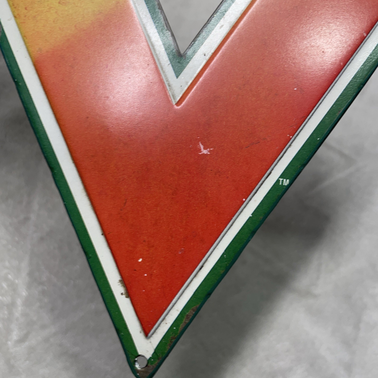 VINTAGE CONOCO Sign 12" Gasoline METAL Service Station Oil Red Yellow Faded