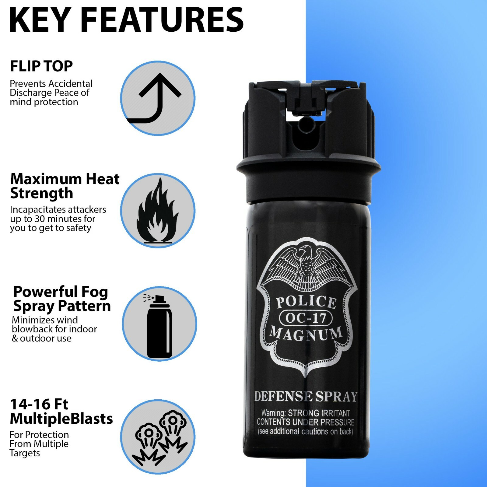 2 Police Magnum pepper spray 2 ounce Flip Top Fogger Safety Personal Defense