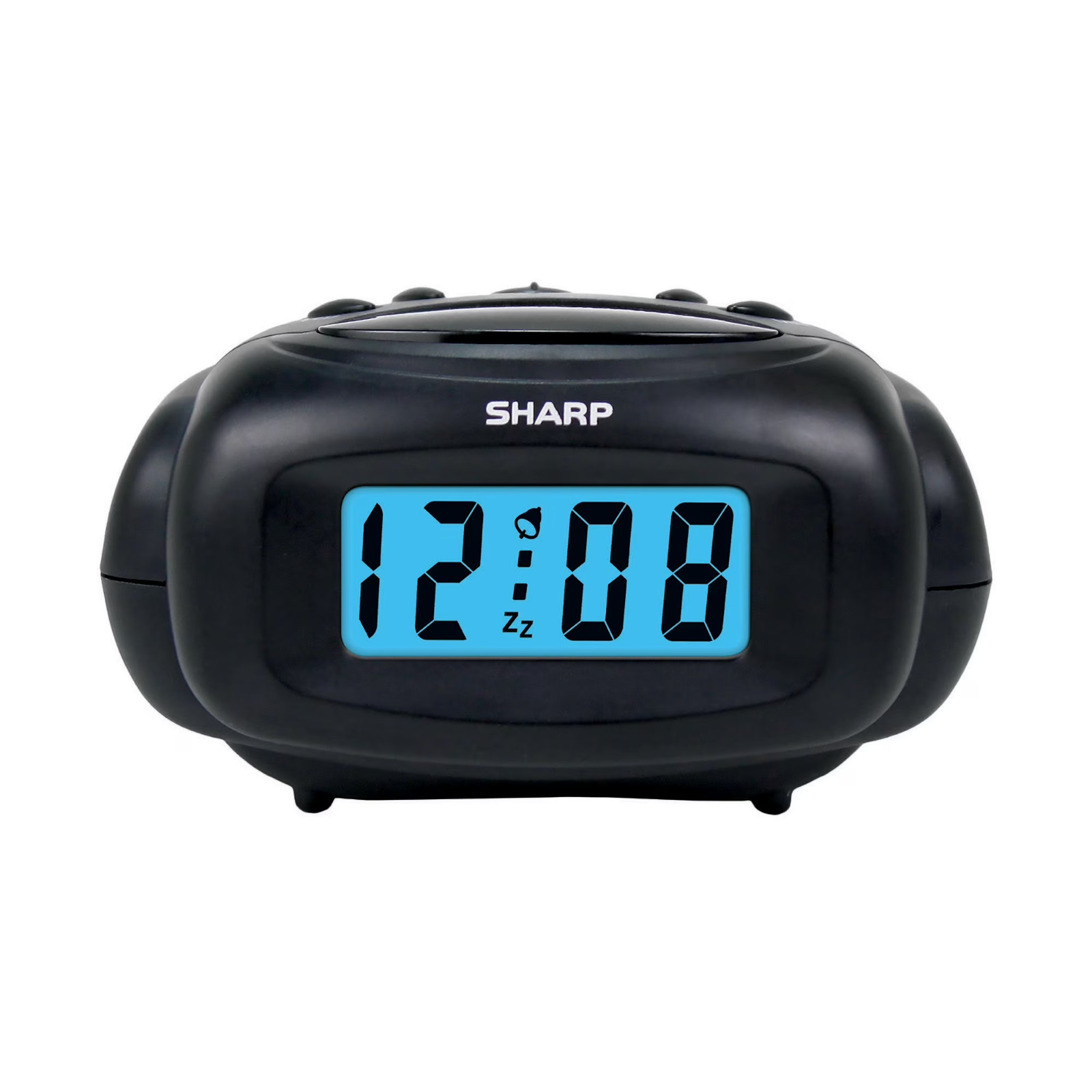 SHARP Digital Alarm Clock, Black, LCD Display, Battery Operated, Small, Travel C