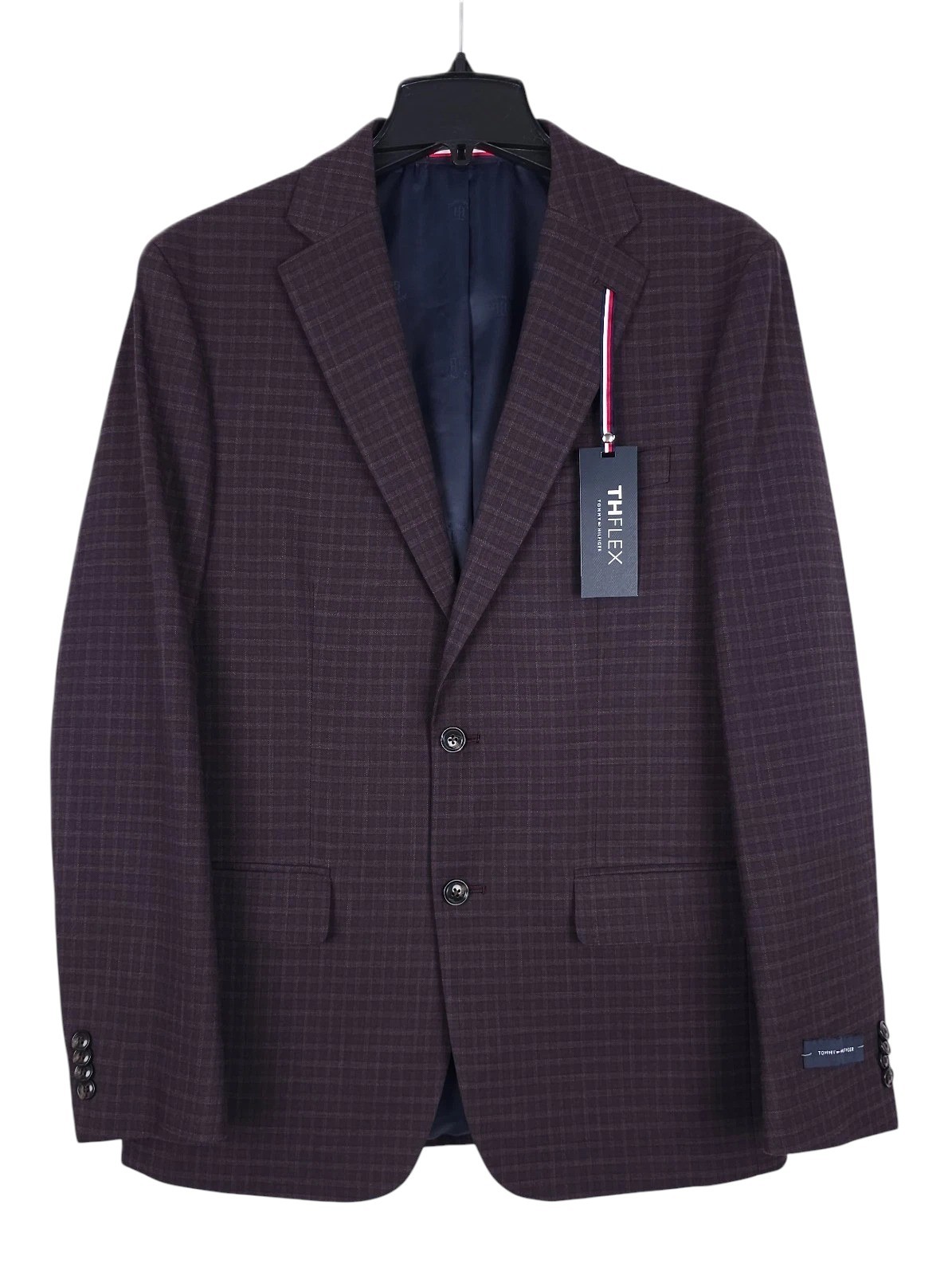 Tommy Hilfiger Mens Modern fit Sport Coat Blazer 38 S Burgundy Purple Check
