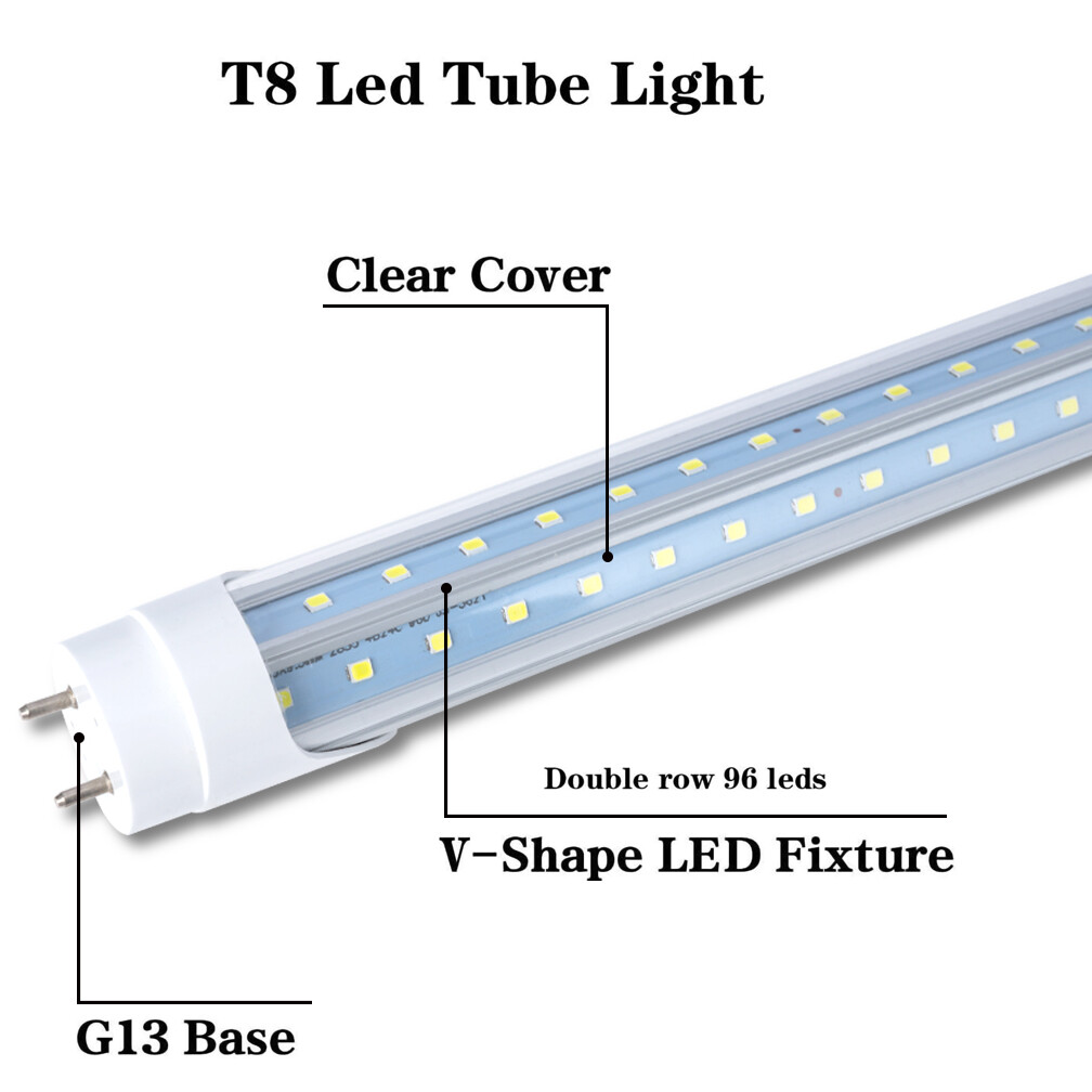 G13 4FT 40W T8 LED Tube Light LED Bulbs V Shape 6000K Daylight 2 Pin CLEAR LENS