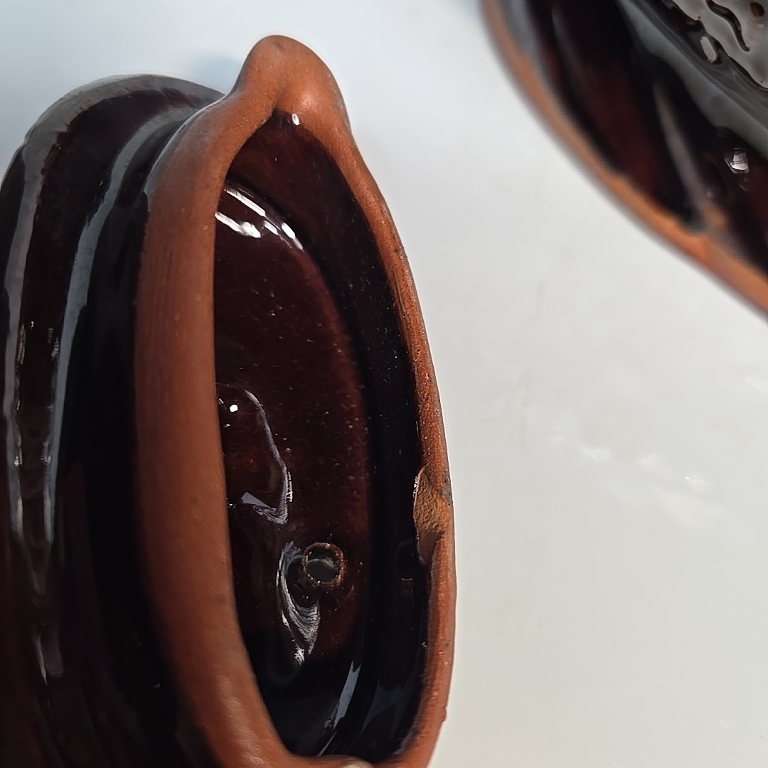 Vintage 1950's Redware Bird Shaped Teapot with Metal Spirl Handle 10in Long