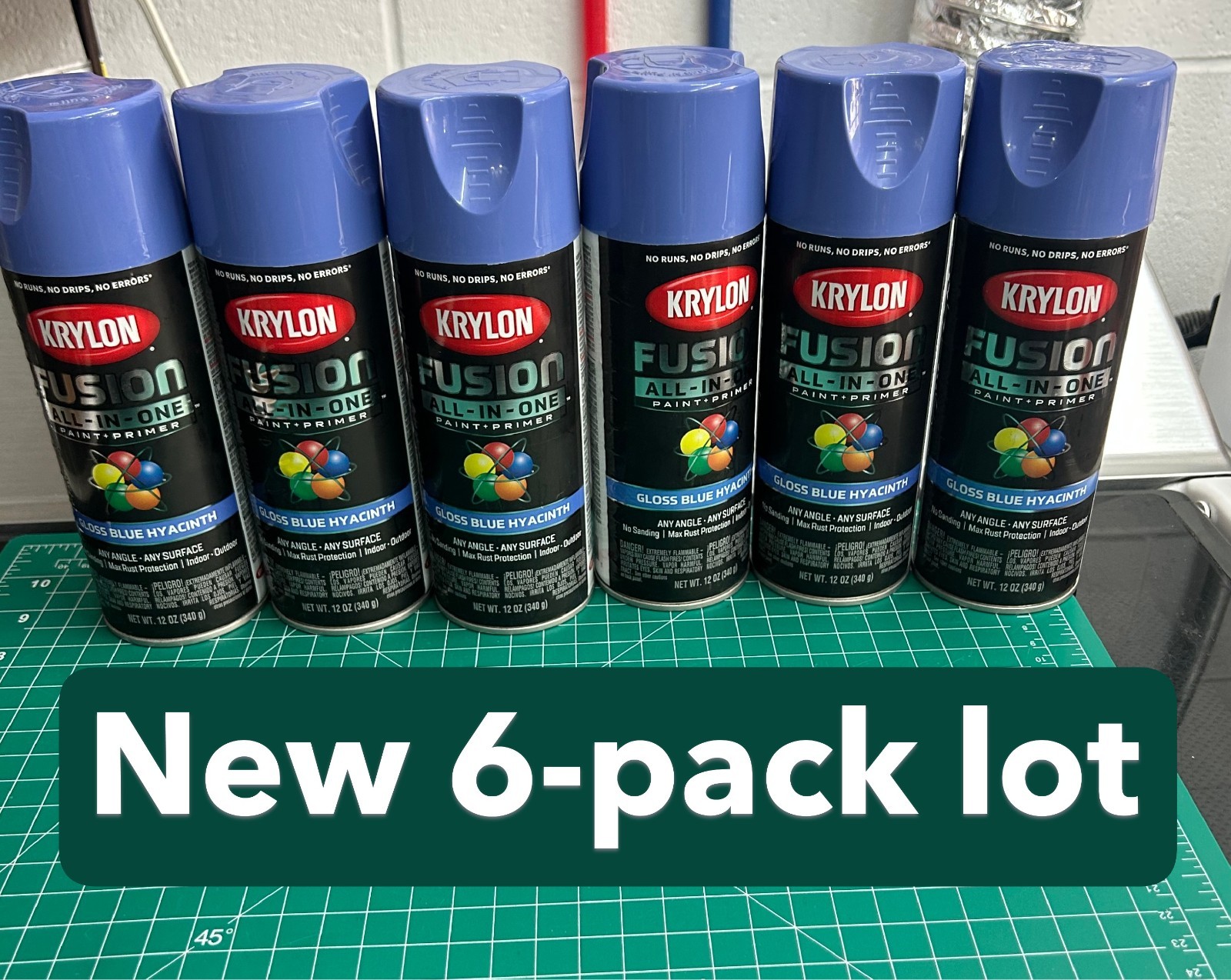 NEW 6-pack lot Krylon K02703007 Gloss Blue Hyacinth All-in-One Spray Paint 12 oz