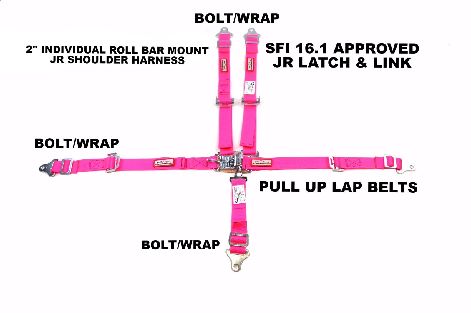 QUARTER MIDGET RACING HARNESS SFI 16.1 5 PT LATCH & LINK ROLL BAR MOUNT HOT PINK