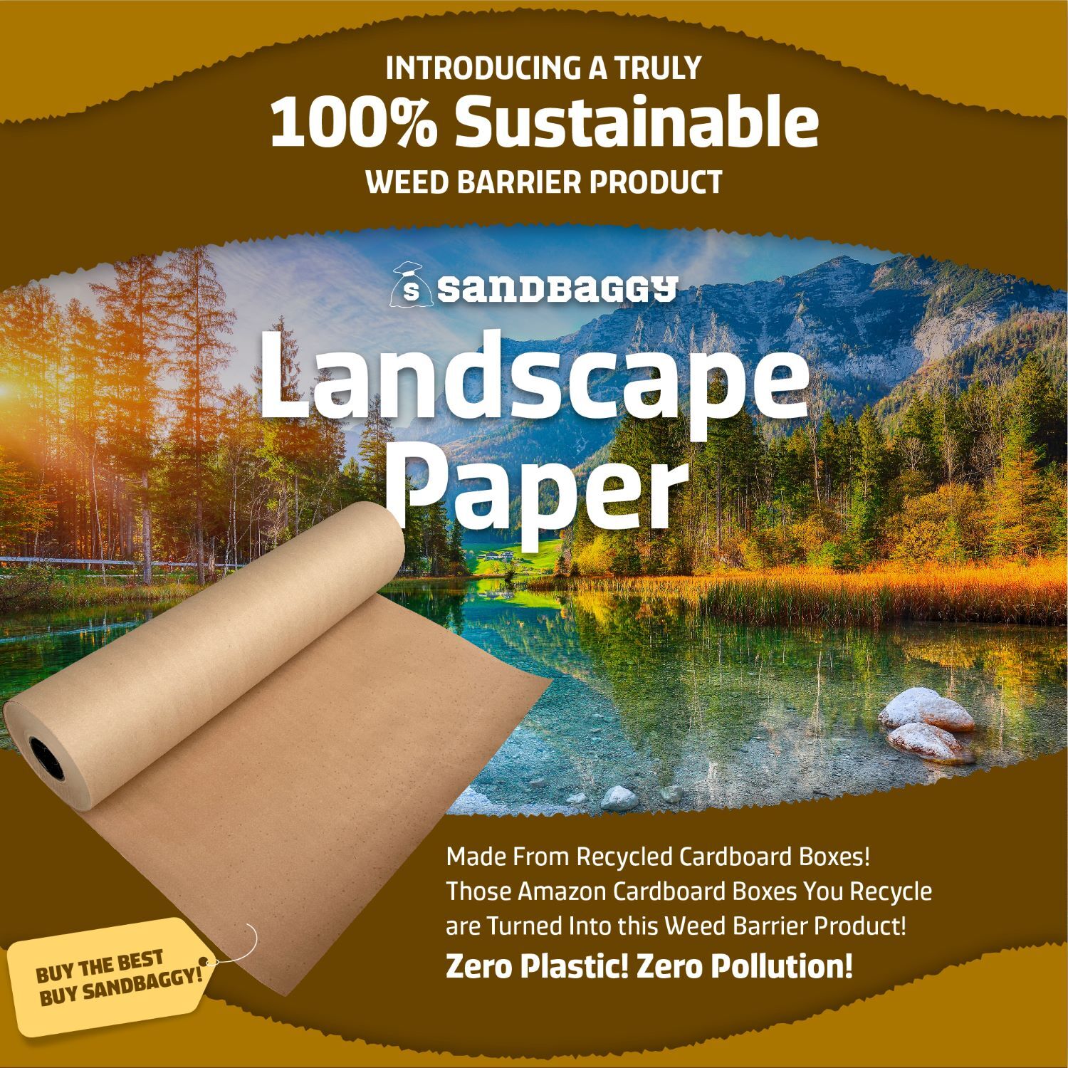 Sandbaggy Biodegradable Landscape Fabric - Garden Paper For Weeds - Made in USA