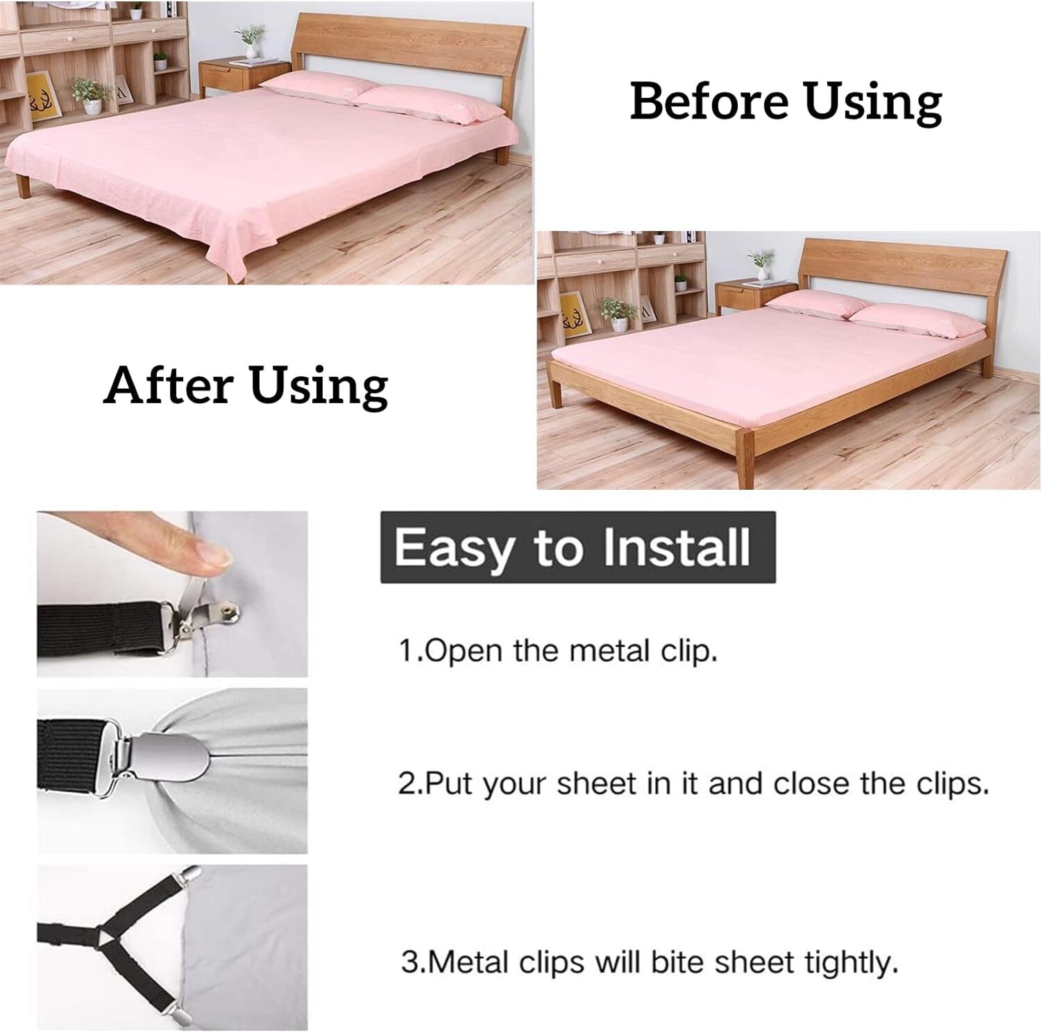 4Bed Sheet Fasteners Adjustable Elastic Suspenders Straps Mattress Covers Clips