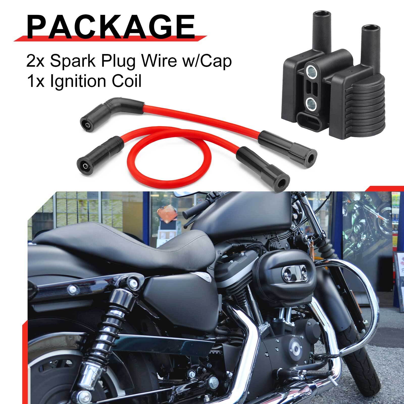 Ignition coil & Spark Plug Wire Cap Set for XL1200 XL883 XL50 Sportster SuperLow