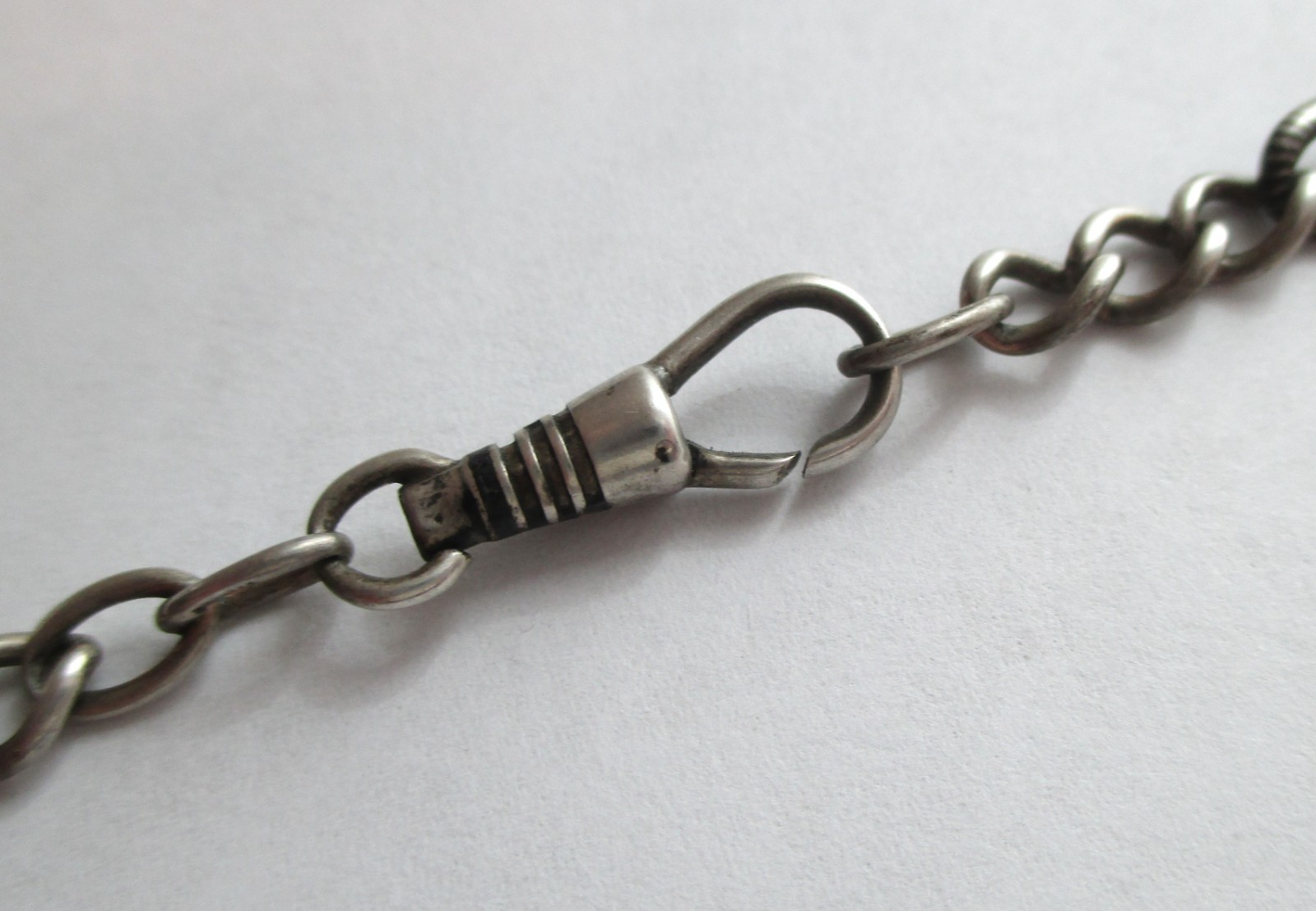 16in ANTIQUE 800 SILVER NIELLO INLAY WATCH CHAIN NECKLACE