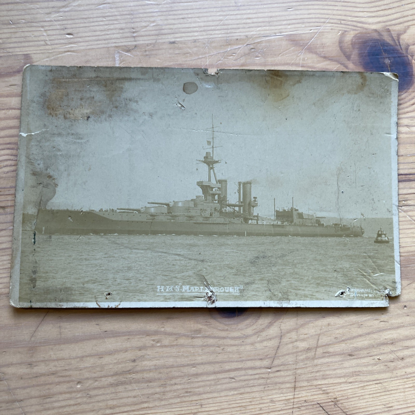 WWI era RPPC HMS “Marlborough” Photo Postcard - Devonport