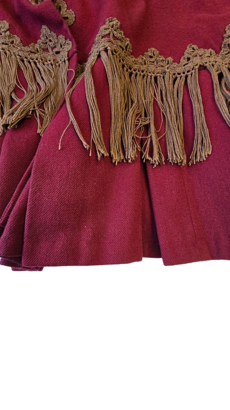 Victorian Burgundy Wool Capelet Fringe Cloak Steampunk Civil War Reenactment